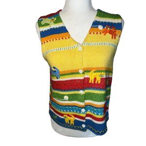 Multicolor 2000 Susan Bristol Striped Embroidered Kitty Cat Sweater Vest Size S